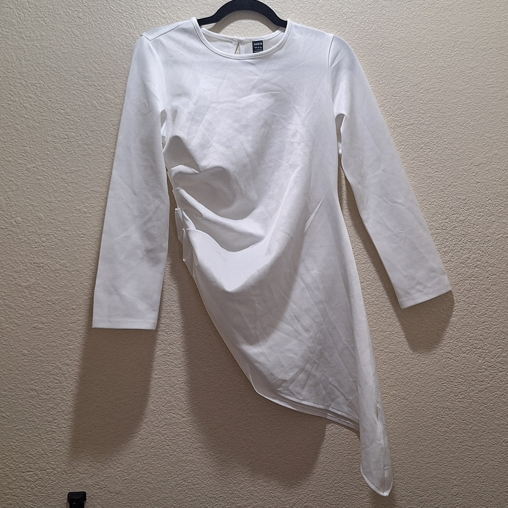 White Asymmetrical Long Sleeve Shirt And Pants Set